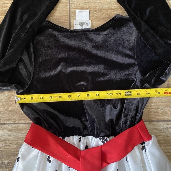 Girls Velvet Flocked Black & Red Matt Satin Dress - Picture 5 of 6